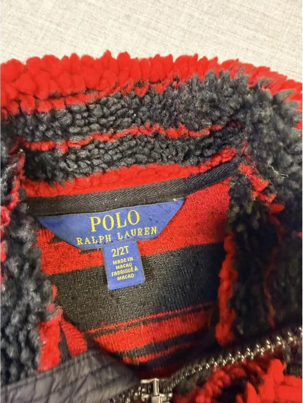 Polo Ralph Lauren Kids Red & Black Aztec Pattern Sherpa Fleece Jacket